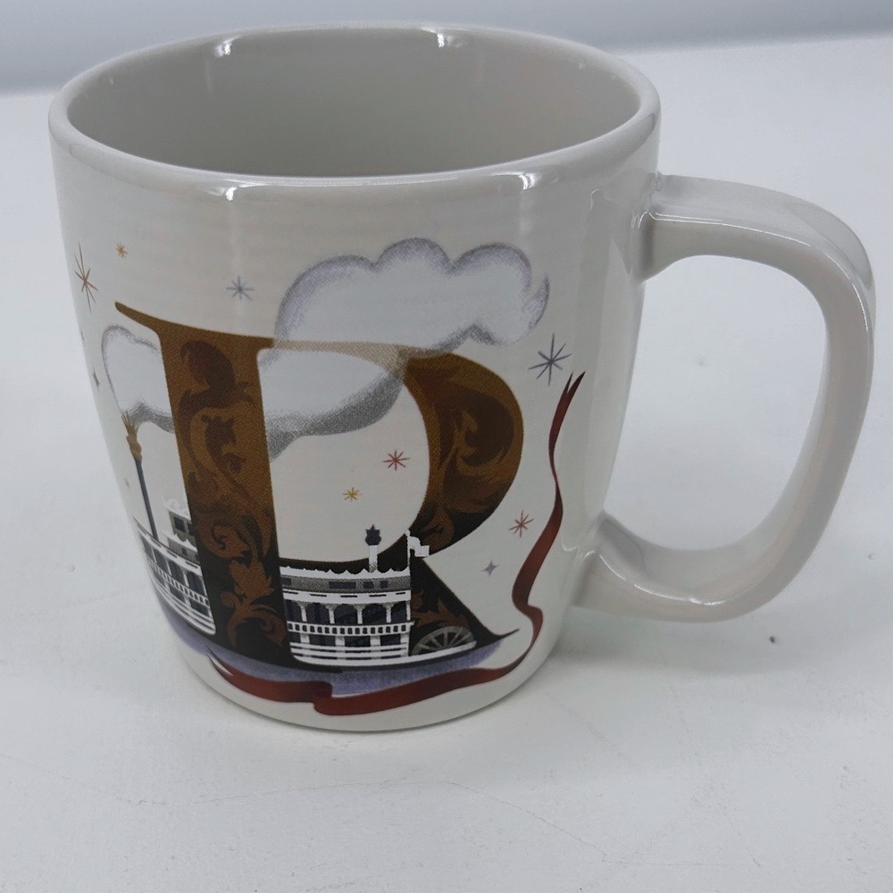 Disney Parks ABCDisney R is for Riverboats Ceramic Coffee Mug White Monogram Cup